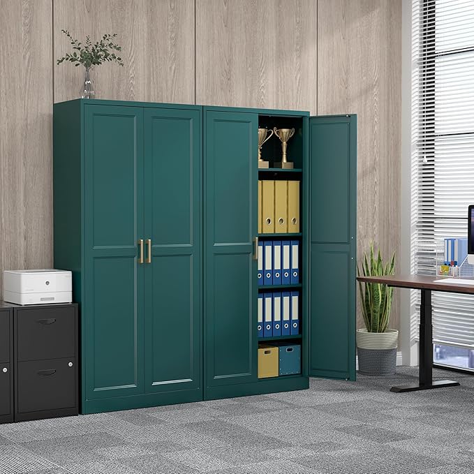 71" Metal Pantry Cabinet, Tall Kitchen Pantry Storage Cabinet with 4 Adjustable Shelves and Gold Handles, Green Cupboard for Kitchen, Dining Room, Living Room