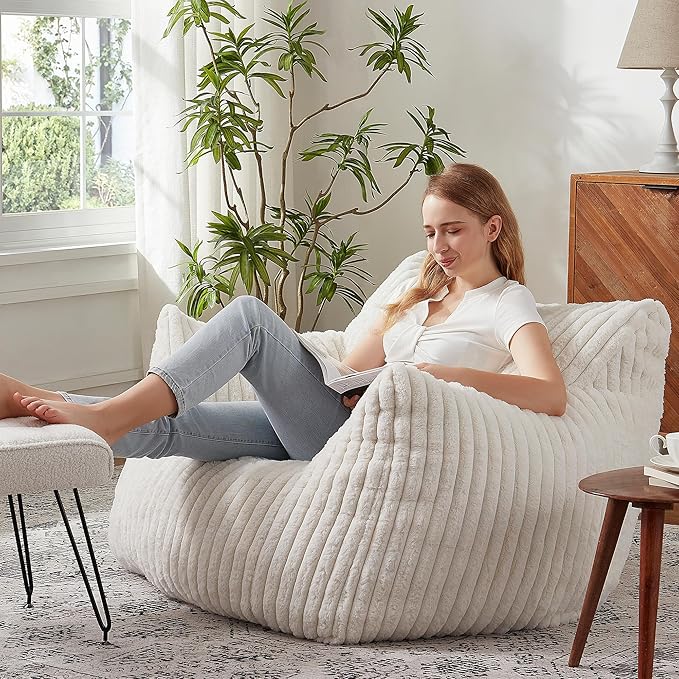 Giant Bean Bag Chairs for Adults with Filling Plush Fluffy Bean Bag Chairs for Teens with Armrests Comfy BeanBag Lazy Couch Sofa Chair for Bedroom Living Room Reading