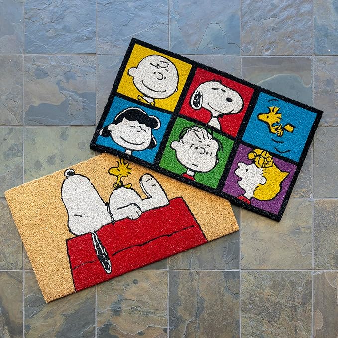 Gertmenian Peanuts Snoopy Coir Doormat - 2x3 Welcome Mat (2-Pack), Ideal for High Traffic Areas in Front Door, Garage, Entryway - House/Peanut Patch, 80003