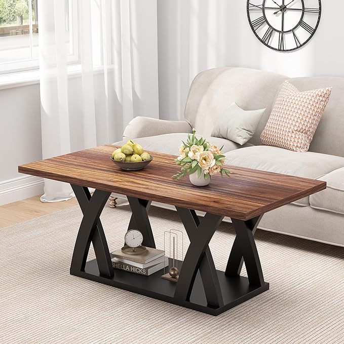 47” Wood Coffee Tables for Living Room Rustic Stands with Storage Shelf Black Blown Coffee Tables for Living Room Farmhouse Center Stands with Shelf. Farmhouse Rectangle Center Table