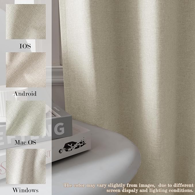 100% Blackout Linen Textured Drapes for Bedroom Pinch Pleated Curtains for Track System Portable Drapery for Sliding Glass Door/Storage/Space Room Divider, 70" Wx84 L, 1 PC, Ivory White