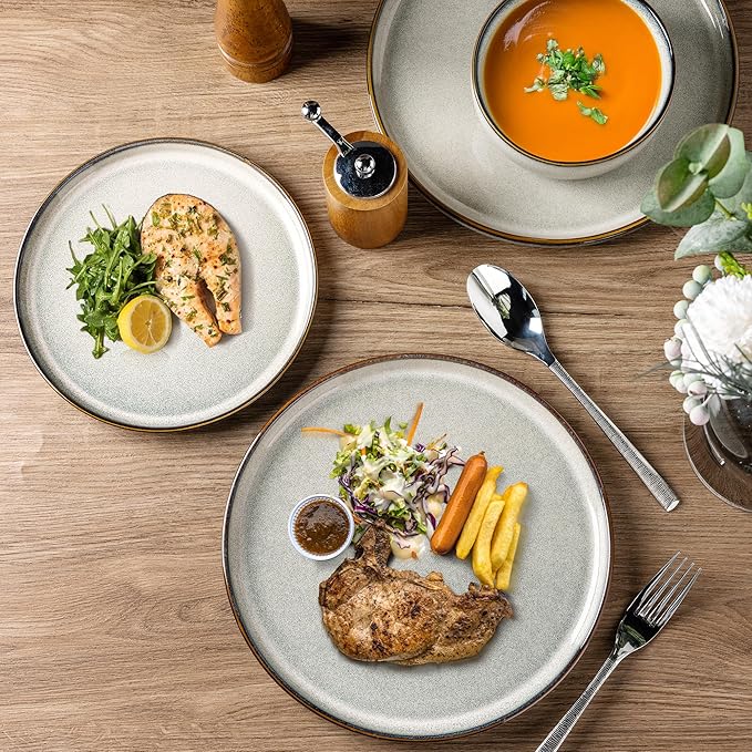 GBHOME Ceramic Dinnerware Sets for 12, 36 Pieces Stoneware Plates and Bowls Sets, Reactive Glaze Dishes -Scratch Resistant, Dishwasher&Microwave Safe, Green Wheat