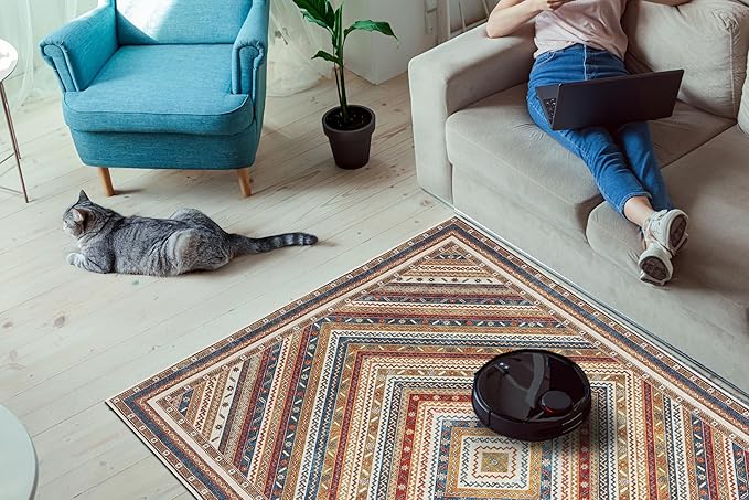 Keen Home Design 8x10 Rug - Machine Washable Area Rug with Non-Slip Backing, Ideal for Living Room, Dining Room, Bedroom - Vintage, Easy Clean, Durable, Low Pile Rug - (8' x 10')