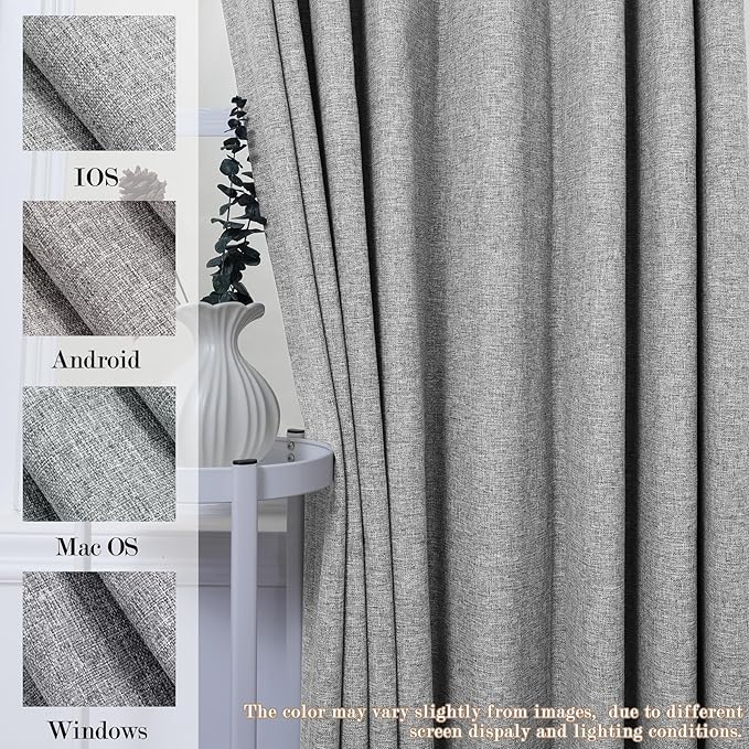 100" W x 96" L Faux Linen Room Divider Curtains, Full Blackout Pinch Pleated Drapes for Traverse Rod, Bedroom Divider Privacy Drapery with Hooks for Ceiling Track, 1 Panel, Light Grey