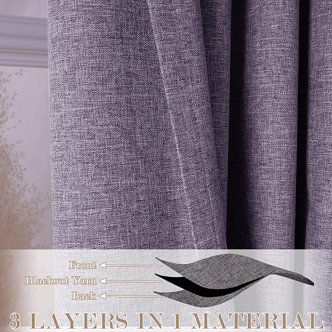 100% Blackout Linen Textured Drapes for Bedroom Pinch Pleated Curtains for Track System Portable Drapery for Sliding Glass Door/Storage/Space Room Divider, 70" Wx84 L, 1 PC, Violet