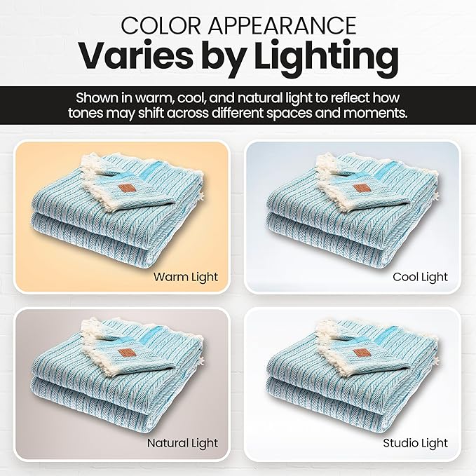 Gold Case Throw Blanket for Couch – 100% Recycled Turkish Cotton Blankets – Elegant Decorative Throw Blankets for Living Room Sofa – Woven Throws for Couch – Vintage Turquoise– 50x60 (Set of 2)