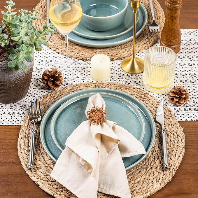 GBHOME Ceramic Dinnerware Sets for 4, 12 Pieces Stoneware Plates and Bowls Sets, Scratch Resistant Dishes, Dishwasher & Microwave Safe, Reactive Glaze-Malachite Green