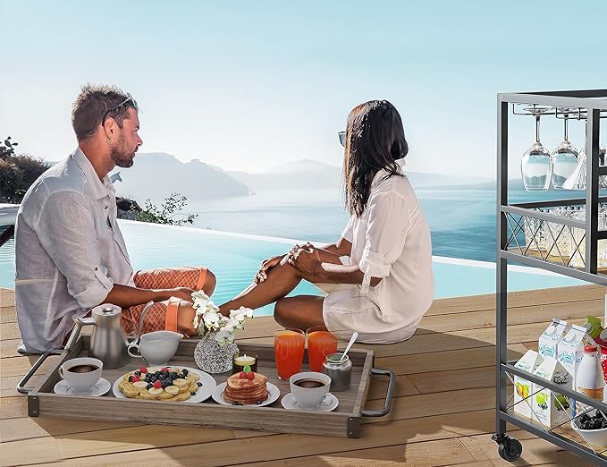 Gizoon Rolling Bar Cart, a Versatile Beverage Cart with a Removable Tray, 12-Bottle Wine Rack, and Glass Holder, The Bar Cart is Perfect for Kitchen, Dining Room, or Outdoor Use (Gray)