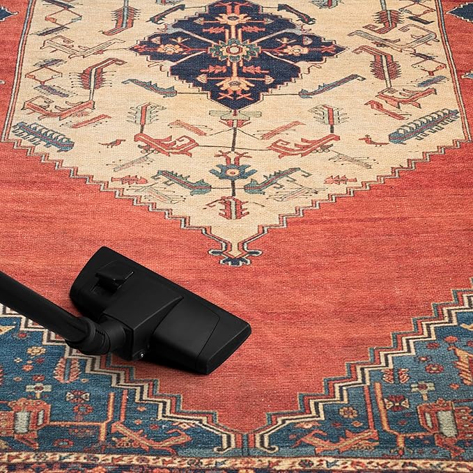 Keen Home Design 8x10 Rug - Machine Washable Area Rug with Non-Slip Backing, Ideal for Living Room, Dining Room, Bedroom - Vintage, Easy Clean, Durable, Low Pile Rug - (8' x 10')