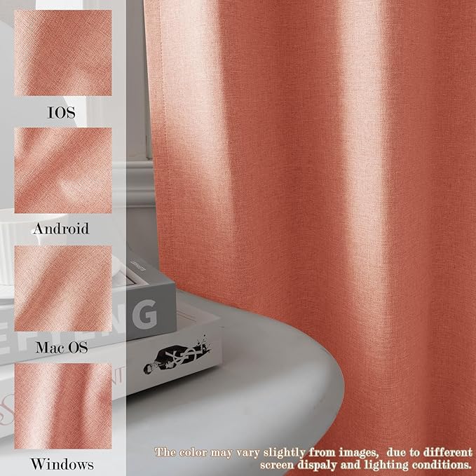 100" W x 84" L Faux Linen Room Divider Curtains, Full Blackout Pinch Pleated Drapes for Traverse Rod, Bedroom Divider Privacy Drapery with Hooks for Ceiling Track, 1 Panel, Orange