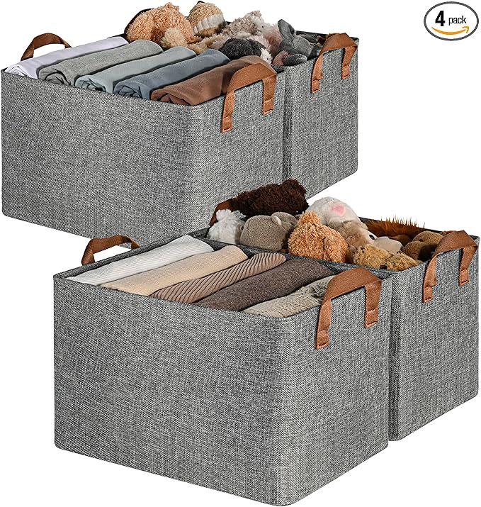 GRANNY SAYS Closet Storage Baskets, Collapsible Fabric Storage Bins with Metal Frame, Clothes Organizer Bins, Extra Large Baskets for Shelves, Gray, 4-Pack