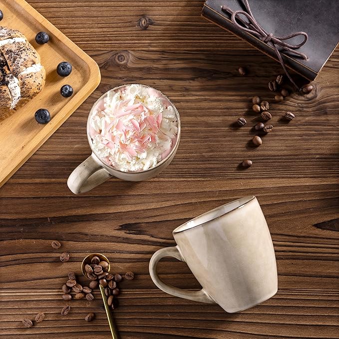 GBHOME Ceramic Coffee Mugs Set of 4, 12oz Stoneware Coffee Mugs Set For Dad Mom Women MEN, Light Weight Ceramic Coffee Cups for Latte/Tea/Beer/Hot Cocoa, Dishwasher & Microwave Safe,Cappuccino