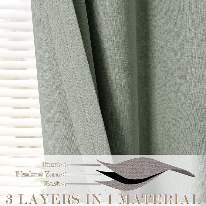 120" Wx102 L Linen Room Divider Drapes for Doorway/Glass Window/Sliding Door/Patio, Extra Wide Pinch Pleated Full Blackout Curtains for Girls Boys Teen Kids Room, 1 Panel, Fog Green