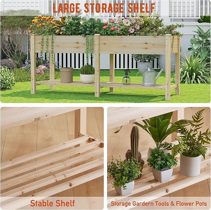 GHWIE Raised Garden Bed with Legs Elevated Wood Planter Box for Planting Vegetables Flowers Garden Patio Balcony Garden beds Outdoor with Liner