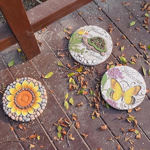 Garden Décor Stepping Stones Outdoor - Resin Butterfly Decorative Stone Bright Color Memories Pavers Outdoor for Garden Yard 9.5 * 9.5 * 0.5 Inch LC Lcdecohome