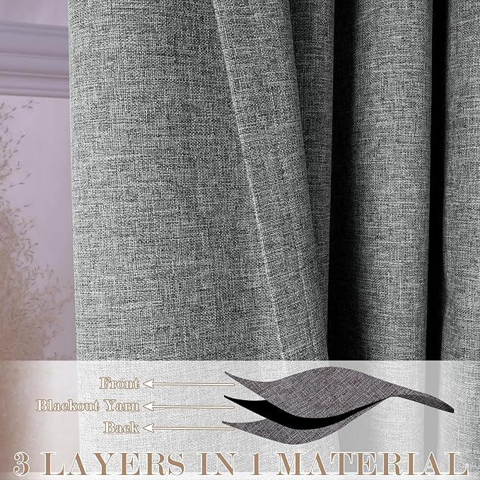 120" Wx108 L Linen Room Divider Drapes for Doorway/Glass Window/Sliding Door/Patio, Extra Wide Pinch Pleated Full Blackout Curtains for Girls Boys Teen Kids Room, 1 Panel, Mid Grey
