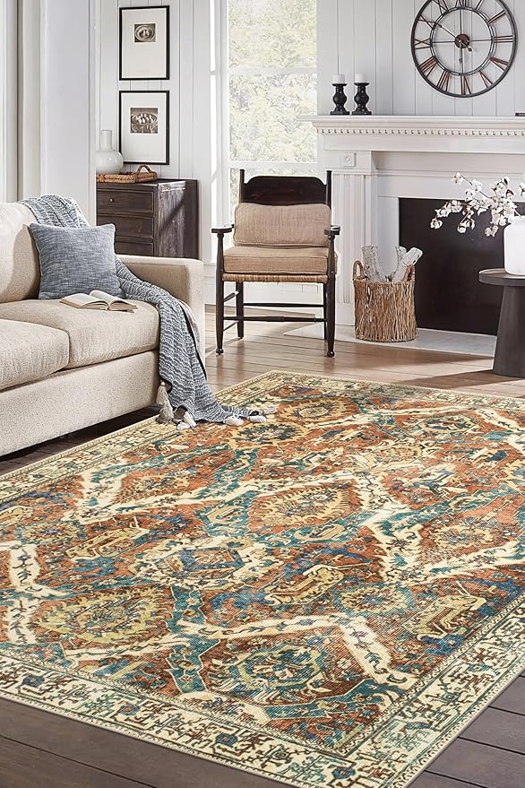 Keen Home Design 9x12 Rug - Machine Washable Area Rug with Non-Slip Backing, Ideal for Living Room, Dining Room, Bedroom - Vintage, Easy Clean, Durable, Low Pile Rug - (9' x 12')