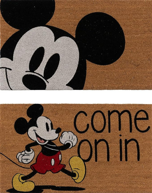 Gertmenian Disney Mickey Mouse Coir Doormat - 2x3 Welcome Mat (2-Pack), Ideal for High Traffic Areas in Front Door, Garage, Entryway - Love/Hello, 47533