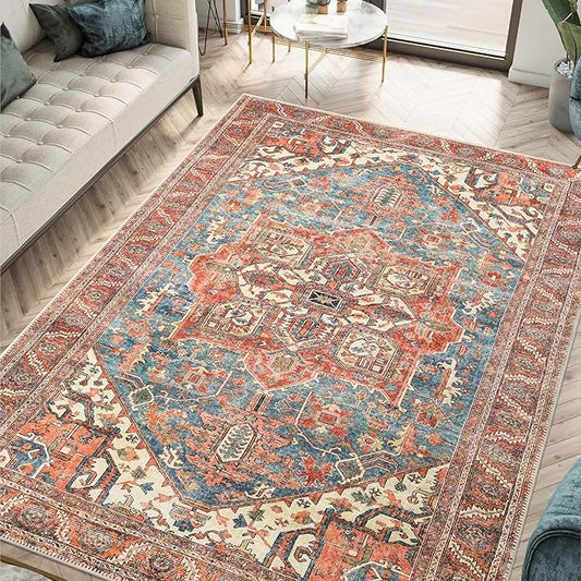Keen Home Design 9x12 Rug - Machine Washable Area Rug with Non-Slip Backing, Ideal for Living Room, Dining Room, Bedroom - Vintage, Easy Clean, Durable, Low Pile Rug - (9' x 12')