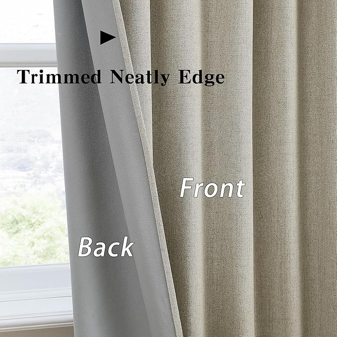 102 Inch Long Blackout Linen Blend Curtains 2 Panels,70 Wide Back Tab Pinch Pleated Look Window Drapes with Hooks,Track System Curtain Panels for Sliding Door Modern Farmhouse 70x102 Light Taupe