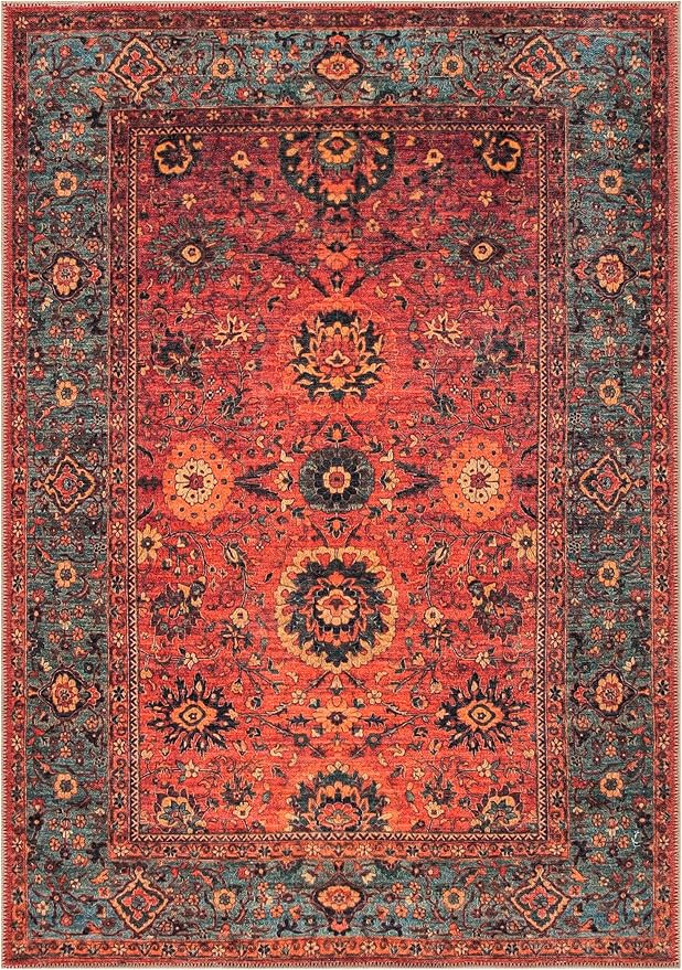 Keen Home Design 9x12 Rug - Machine Washable Area Rug with Non-Slip Backing, Ideal for Living Room, Dining Room, Bedroom - Vintage, Easy Clean, Durable, Low Pile Rug - (9' x 12')