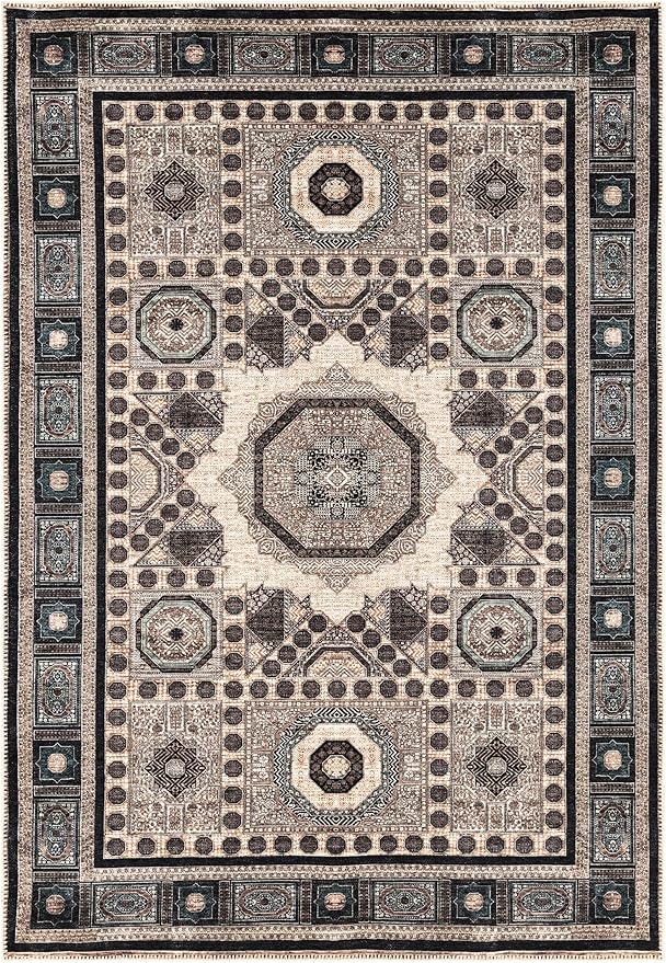 Keen Home Design 9x12 Rug - Machine Washable Area Rug with Non-Slip Backing, Ideal for Living Room, Dining Room, Bedroom - Vintage, Easy Clean, Durable, Low Pile Rug - (9' x 12')